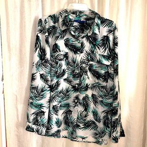 Apt 9 XXL Blouse White Green Black Floral Print